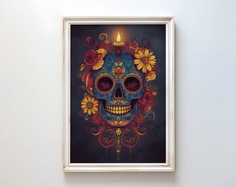 Sugar Skull Art Print: Dia de los Muertos Folk Art Poster