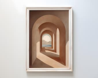 Medelhavsbågar Konsttryck: Minimalistisk terrakottastenposter
