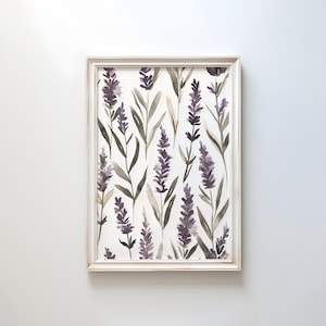Lavendel Zweige Aquarell Kunst | Detailreicher botanischer Druck | Pastell Blumendekor | Minimalistische Lavendel Wandkunst | Kräutergarten Poster