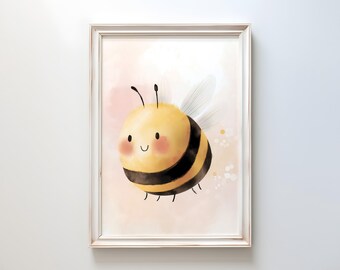 Bumblebee Watercolor Print | Nursery, Kids Room Wall Art