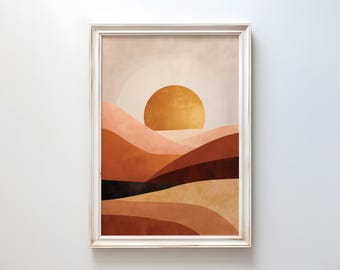 Minimalistiskt solkonsttryck: Modern bohemisk terrakottaväggdekoration