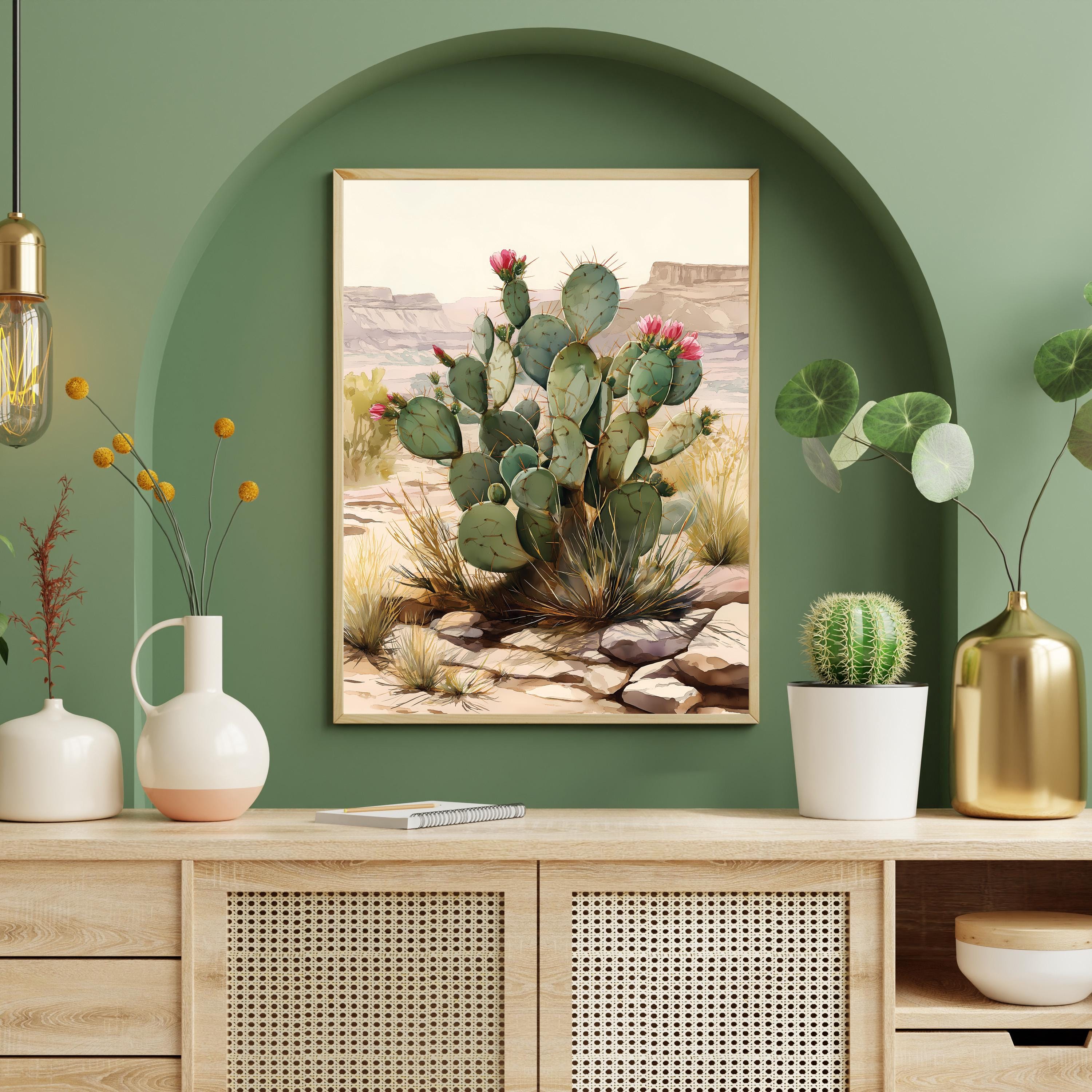 Prickly Pear Cactus Watercolor Art Print: Desert Botanical Wall Decor ...