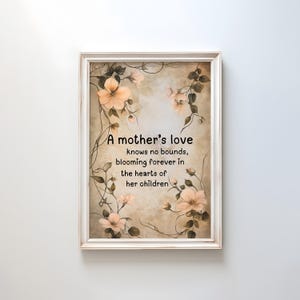 Stampa botanica vintage Mother's Love / Arte murale floreale / Elegante poster in carta invecchiata / Regalo sentimentale per la mamma / Decorazione per la casa femminile