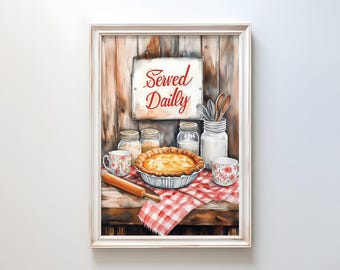 Lámina vintage de tarta en acuarela: Arte retro para la cocina