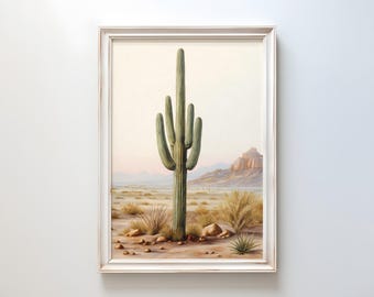 Saguaro Cactus Watercolor Art Print: Minimalist Desert Wall Decor