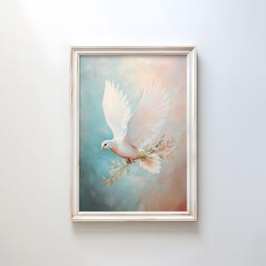 Dove of Peace Easter Print | Christian Wall Art | Minimalist Holy Spirit Poster | Olive Branch Artwork | Faith Based Home Decor