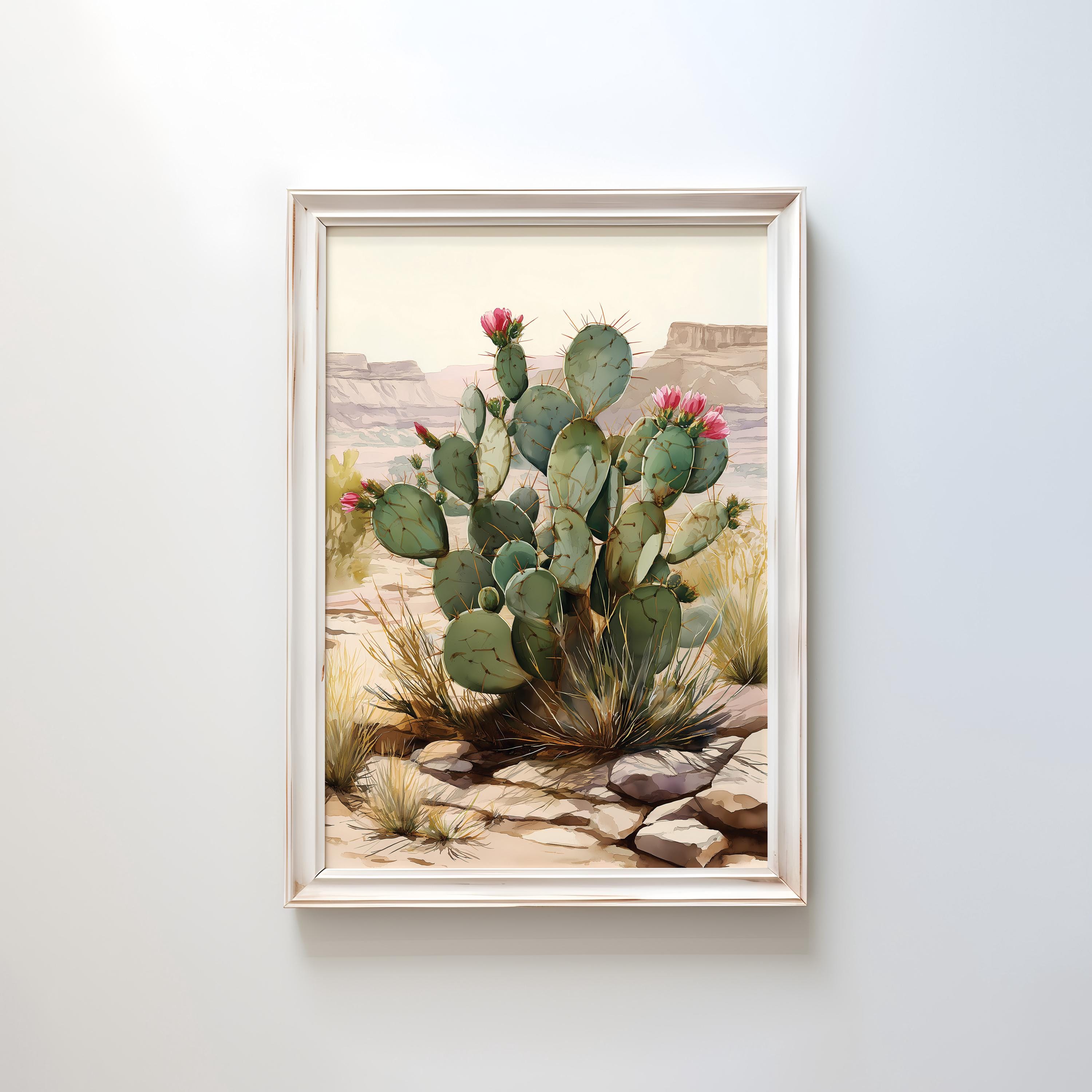 Prickly Pear Cactus Watercolor Art Print: Desert Botanical Wall Decor ...