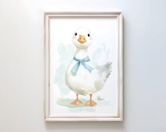 Watercolor Goose Print | Farm Animal Nursery Art, Cottage Decor