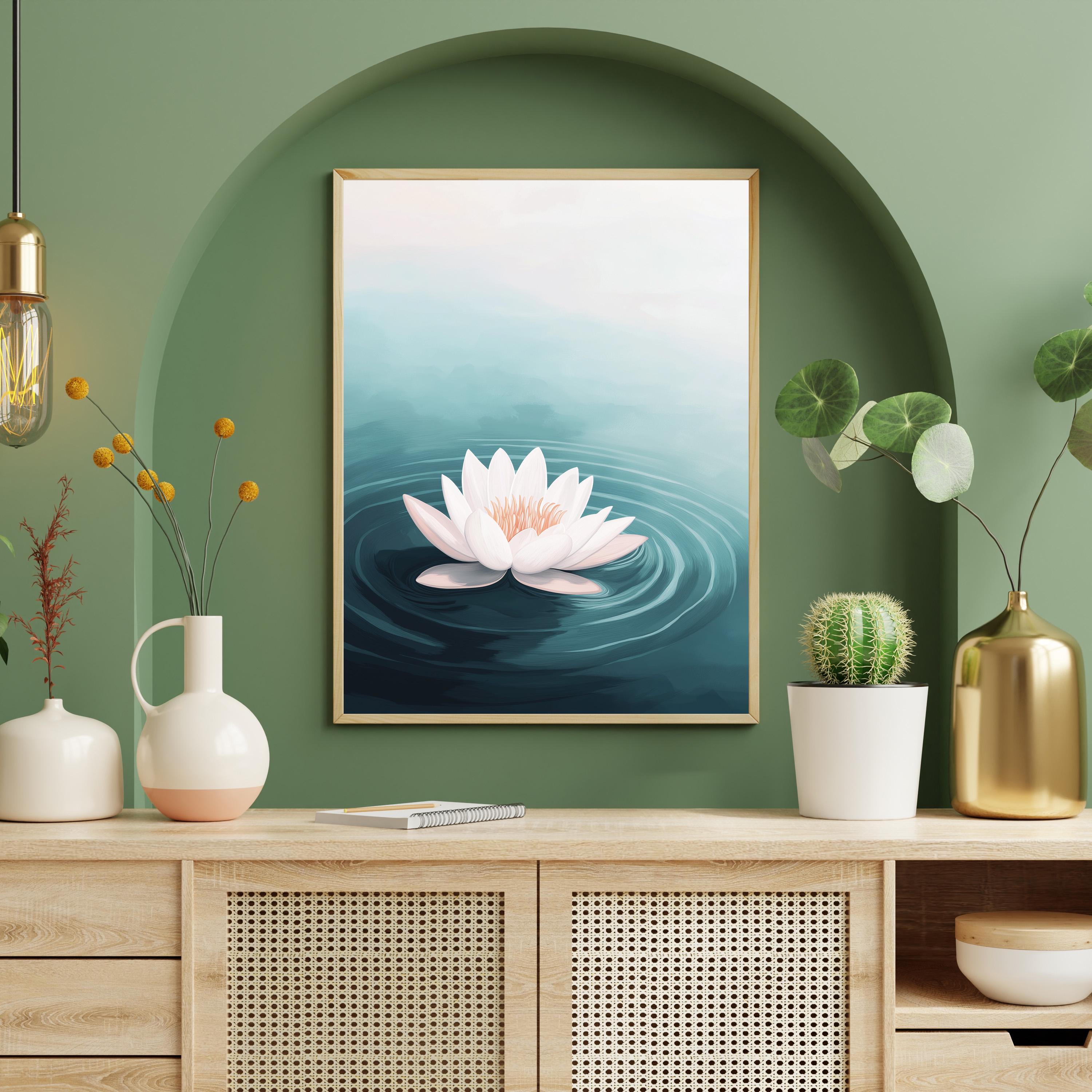 Lotus Flower Minimalist Wall Art | Tranquil Water Lily Print | Zen ...