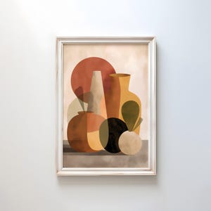 Abstract Clay Vases Art Print | Modern Boho Wall Art | Organic Shapes Poster | Terracotta Olive Minimalist Illustration | Contemporary Decor