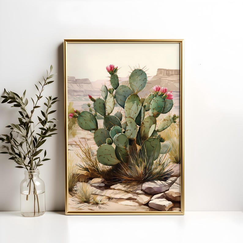 Prickly Pear Cactus Watercolor Art Print: Desert Botanical Wall Decor ...