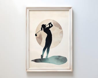 Female Golfer Silhouette Print: Minimalist Sports Wall Art
