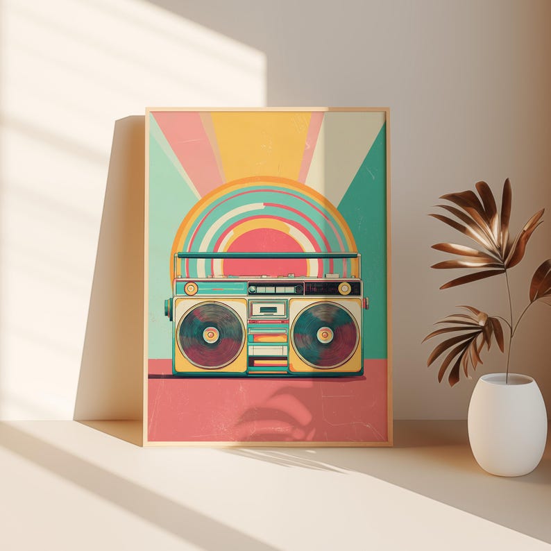 Retro Boombox Print: Mid-century Modern Music Poster - Etsy