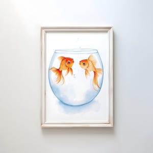 Goldfish Watercolor Print: Minimalist Aquarium Art