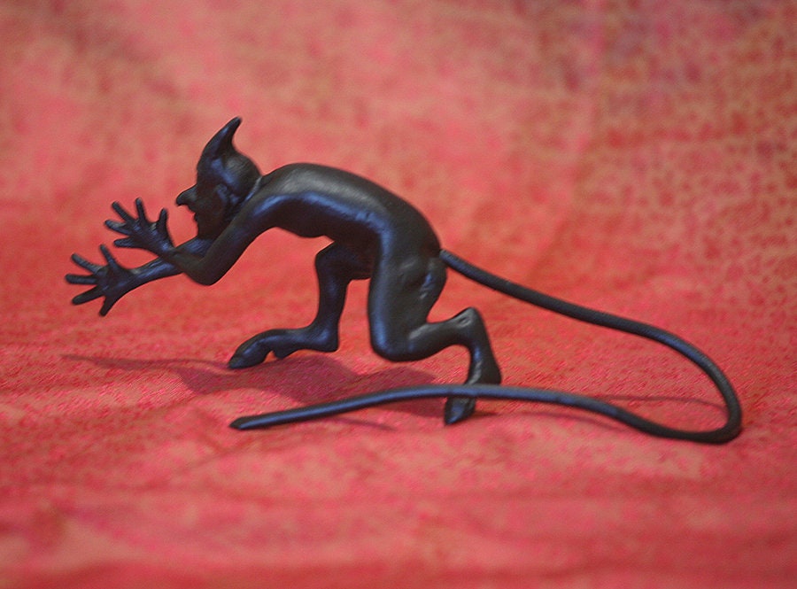 Vintage Russian Devil Chort Statue Figurine Metal Cast Etsy