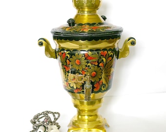 Soviet Russian Samovar Hand Painted Electric Samovar Metal Tea Pot Working Metal 1991 from Russia Soviet Union USSR