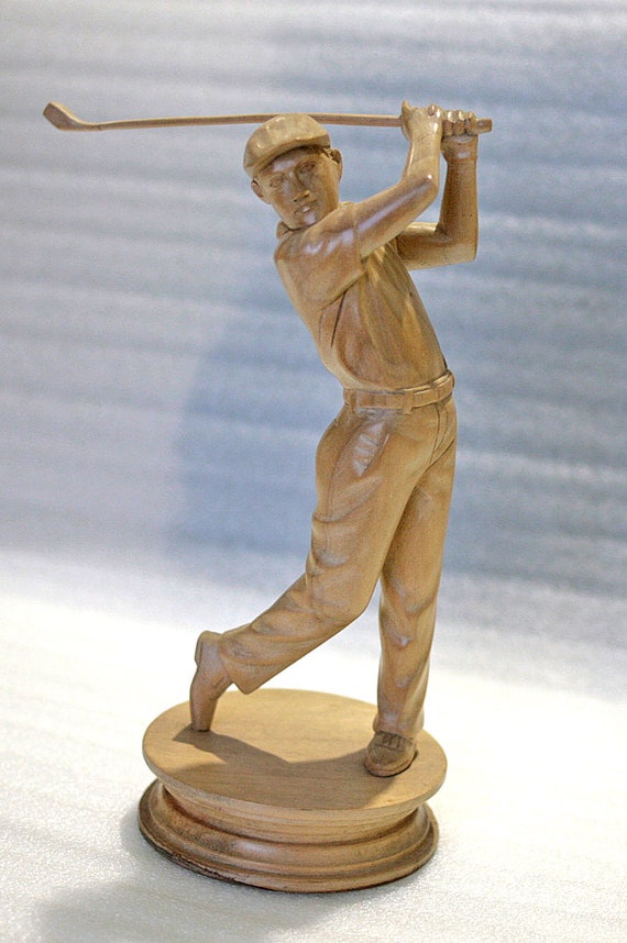 Hand carved wooden golfer figurine golf player hand made wood Etsy