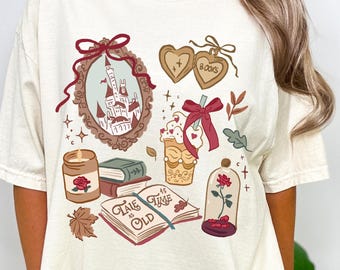 Comfort Colors Coquette Bow Vintage Belle's Book Shirt, Tale as old as time Shirt, Belle Princess Shirt, Book lover gifts for her Shirt,