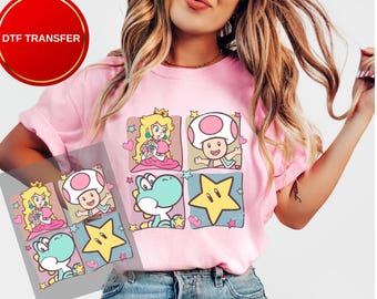 Transferencia DTF de Mario Princesa Peach, Super Mario Listo para Prensar, Princesa Peach y sus Amigos, Disney Mario DTF, Princesa Peach