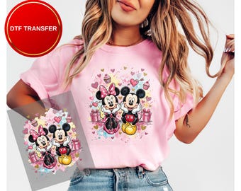 Mickey y Minnie de San Valentín listos para imprimir, Corazón mágico de San Valentín, Viaje familiar de San Valentín (DTF), Transferencias DTF de Feliz Día de San Valentín, DTF