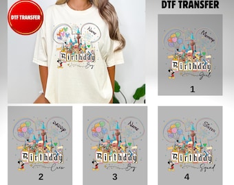 Transferencias DTF personalizadas de cumpleaños de Disney para niña, DTF de cumpleaños de Disney para niño, DTF de vacaciones familiares de cumpleaños de Disney, Mickey y Minnie listos para imprimir