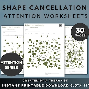 Shape Cancellation Task Bundle (30 Worksheets) - Attention Worksheets Cognitive Exercise PDF for Stroke TBI Brain Injury Therapy