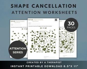 Shape Cancellation Task Bundle (30 Worksheets) - Attention Worksheets Cognitive Exercise PDF for Stroke TBI Brain Injury Therapy