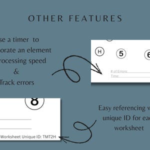 Trail Making Task worksheet features graphic showing optional timer use for processing speed, error tracking, and a unique worksheet ID for easy reference.”