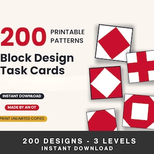 Teste de padrões de blocos, 200 cartões graduados imprimíveis, designs de cubos 2x2 e 3x3, atividade visoespacial para adultos, estimulação cognitiva para terapia ocupacional.