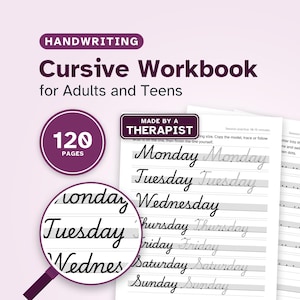 Cuaderno de escritura cursiva para adultos con disgrafía / PDF imprimible de 120 páginas / Aprende letras cursivas, uniones e inclinación / Dislexia, TDAH, adolescentes