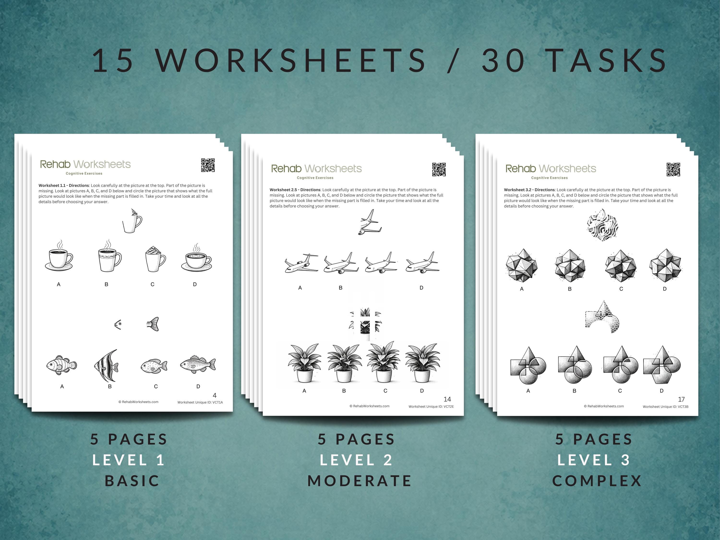 Visual Closure (15 Worksheets) - Visual Perceptual Task - Stroke, Brain ...