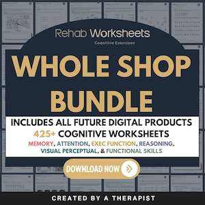 Entire Shop Mega Bundle (Digital), attention, memory, executive function, stroke, traumatic brain injury, stroke, brain therapy worksheets