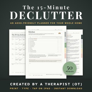 ADHD Declutter Planner, 15-Minute Declutter Checklist Printable, Fillable PDF + GoodNotes iPad Planner, Room by Room Home Declutter Workbook