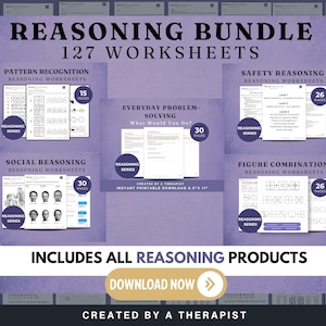 Reasoning Bundle | 127 Worksheets for Cognitive rehab, Social Reasoning, Safety Recognition, Pattern Recognition, OT Speech Therapy PDF