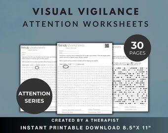 Visual Vigilance Task (30 Worksheets) - Attention Bundle Cognitive Exercise for Stroke TBI Brain Injury Therapy - OT SLP Psychology Teaching
