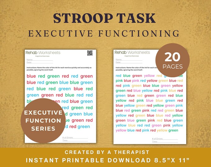 Stroop Chart.pdf Stroop Task Cognitive Exercise Bundle (20 Worksheets) Executive ...