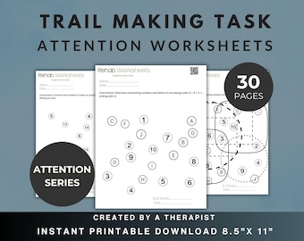 Trail Making Task Worksheets (30 Worksheets) - Attention Bundle Cognitive Exercise PDF for Stroke TBI Brain Injury Therapy