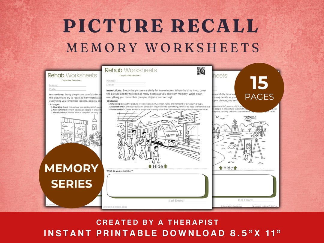 Picture Recall Memory Worksheets for Cognitive Rehabilitation – Visual ...