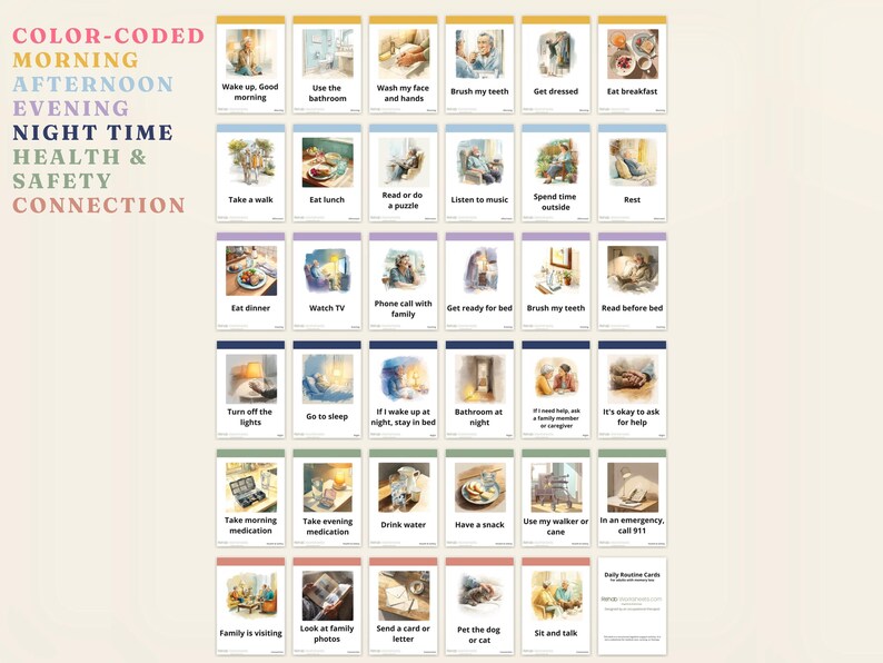 Dementia Daily Routine Cards for Adults | Visual Schedule for Memory ...