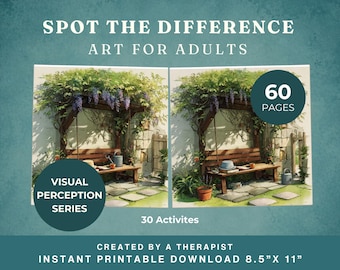 Hojas de trabajo para encontrar las diferencias en la demencia / 30 escenas realistas para adultos / Actividad cognitiva diseñada por terapeutas ocupacionales / Descarga en PDF imprimible