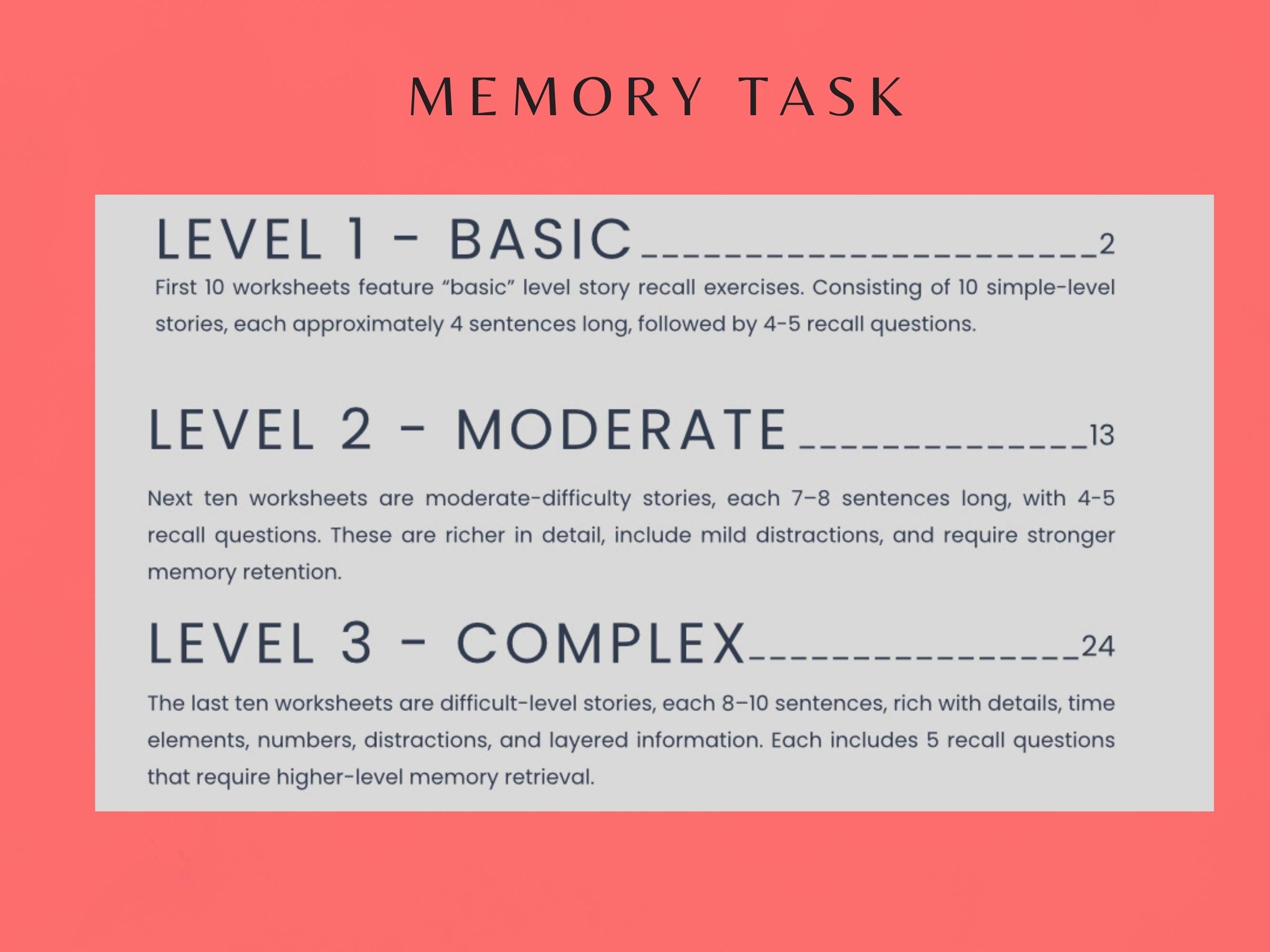 Memory Recall Worksheets For Adults