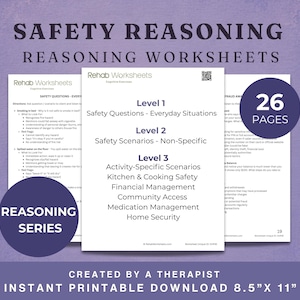 Safety Recognition (26 Worksheets) - Verbal Reasoning - Functional Safety Judgment & Problem-Solving Exercises for Speech Therapy and OTs