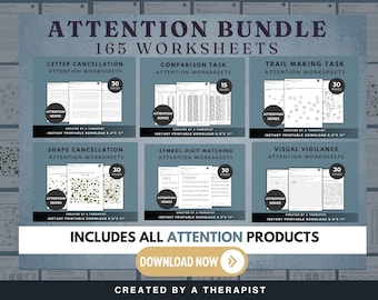 Attention Bundle | 165 Worksheets for Cognitive Rehabilitation, OT, Speech Therapy, Brain Injury, Stroke, Visual Scanning, Processing Speed