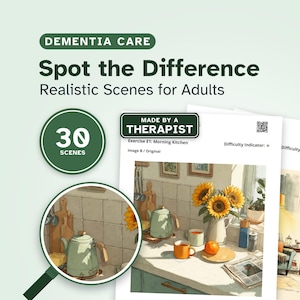 Dementia Spot the Difference Worksheets | 30 Realistic Scenes for Grown-Ups | OT-Designed Cognitive Activity | Printable PDF Download