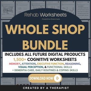 Entire Shop Mega Bundle (Digital), attention, memory, executive function, stroke, traumatic brain injury, stroke, brain therapy worksheets