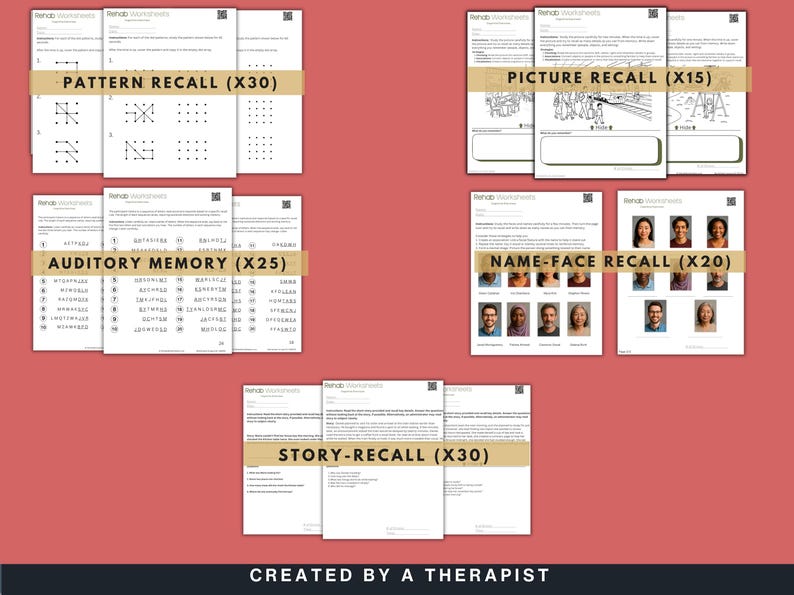 Memory Worksheet Bundle | 120 Worksheets for Memory Therapy, Cognitive ...