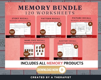 Memory Worksheet Bundle | 120 Worksheets for Memory Therapy, Cognitive rehab, OT, Speech Therapy Printable, Brain Injury Stroke Memory Tasks