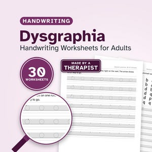 Dysgraphia Handwriting Worksheets for Adults and Teens, Handwriting practice, letter formation, letter spacing, writing practice
