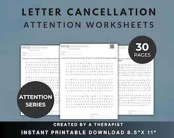Letter Cancellation Task (30 Worksheets) - Attention & Visual Scanning - Printable Cognitive Exercise