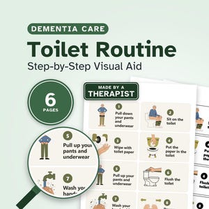 Toiletroutinekaarten voor mensen met dementie, stapsgewijze visuele hulpmiddelen voor senioren die naar het toilet gaan, toiletinstructies, printbare hulpmiddelen voor mensen met de ziekte van Alzheimer en geheugenproblemen.